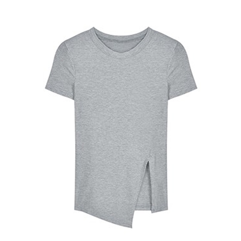 QKOOLE Áo thun  tay ngắn thiết kế xẻ tà độc đáo phong cách Hàn Quốc cho nữ