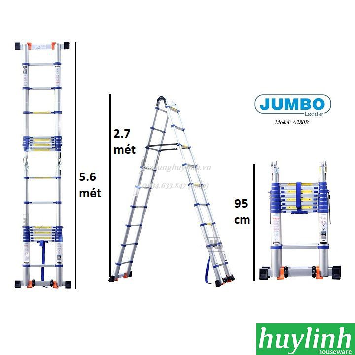 Thang nhôm rút đôi chữ A Jumbo A280B - 5.6 mét