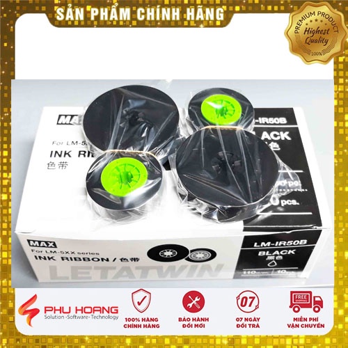 Mực in ống tương thích Max LM-IR50B màu đen rộng 12mm dài 110m sử dụng cho máy in ống lồng đầu cos Max Letatwin LM-550A