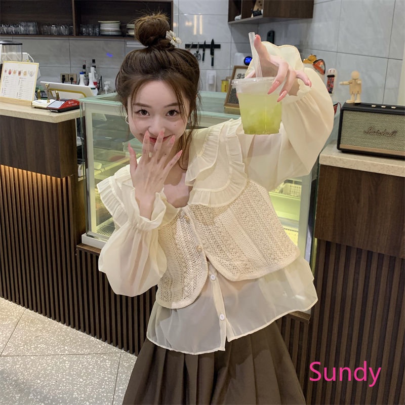 Áo Dệt Kim Tay Dài Cổ Búp Bê Thời Trang Mùa Thu Dành Cho Nữ