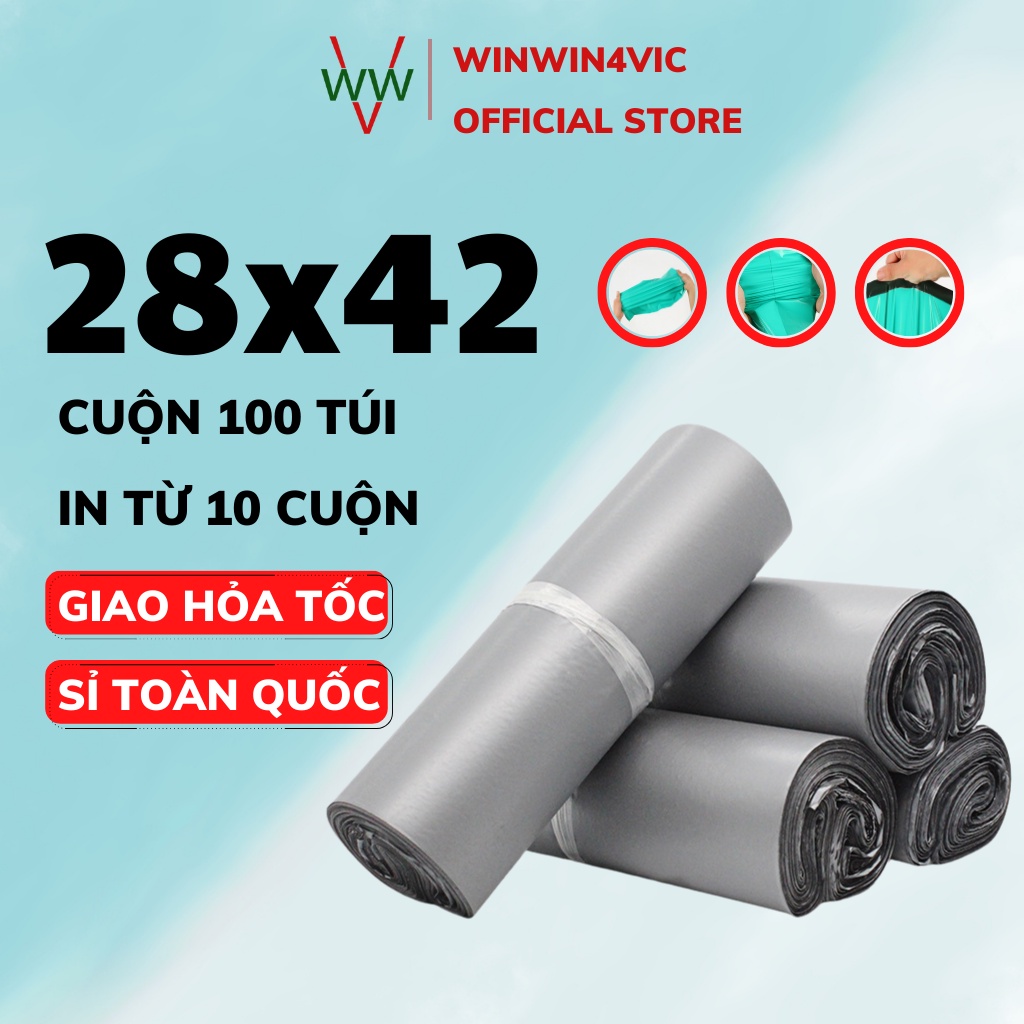 Túi Đóng Hàng Niêm Phong Cao Cấp size 28x42 Màu Xám Bạc WINWIN4VIC Gói Hàng Niêm Phong Tiện Lợi Combo 100 Túi 1 Cuộn