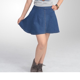 Chân váy jean thun xanh trơn big size xoè 65-80kg