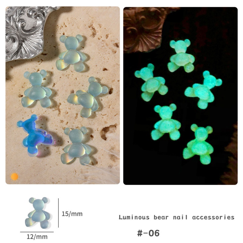 Set Đá 3D Phát Sáng Trong Đêm Hình Gấu Dùng Trang Trí Móng Tay