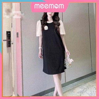 Váy bầu đẹp - đầm bầu sang chảnh dáng suông đen hoa ngực freesize tới 70kg BN42 - Meemom new *