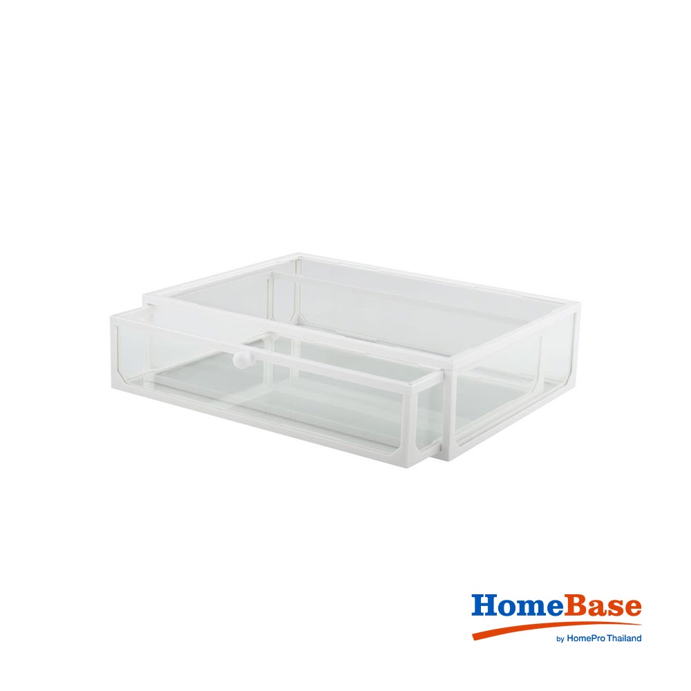 HomeBase STACKO Hộp đựng đồ trang điểm bằng thủy tinh Thái Lan W26.5xH7xD20cm màu trắng trong