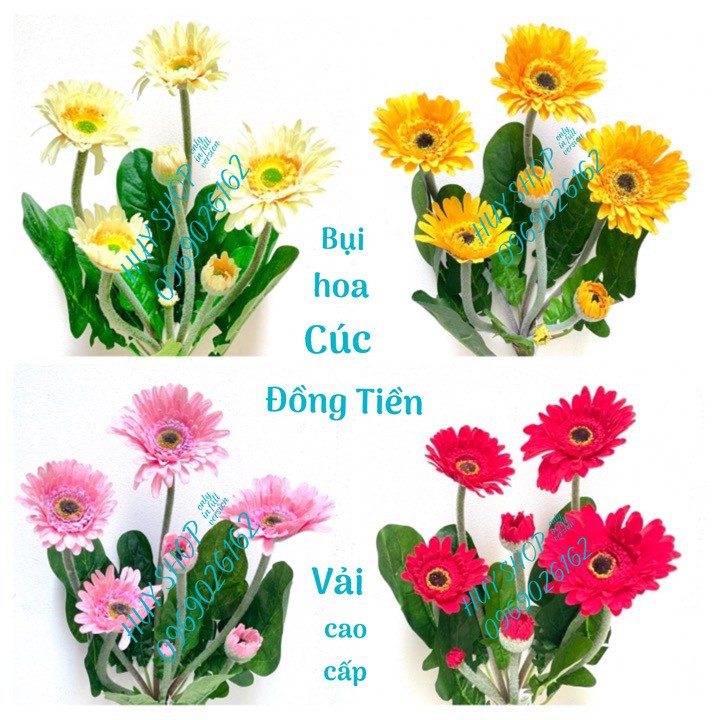 Hoa Giả trang trí - Bụi Hoa CÚC ĐỒNG TIỀN Vải cao cấp 37cm