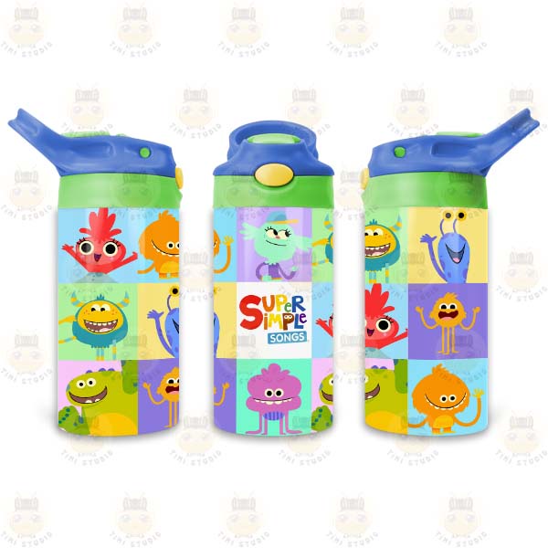 Bình Uống Nước Giữ Nhiệt Cho Bé Có Ống Hút Hình Super Simple - Tỉ Mỉ Studio