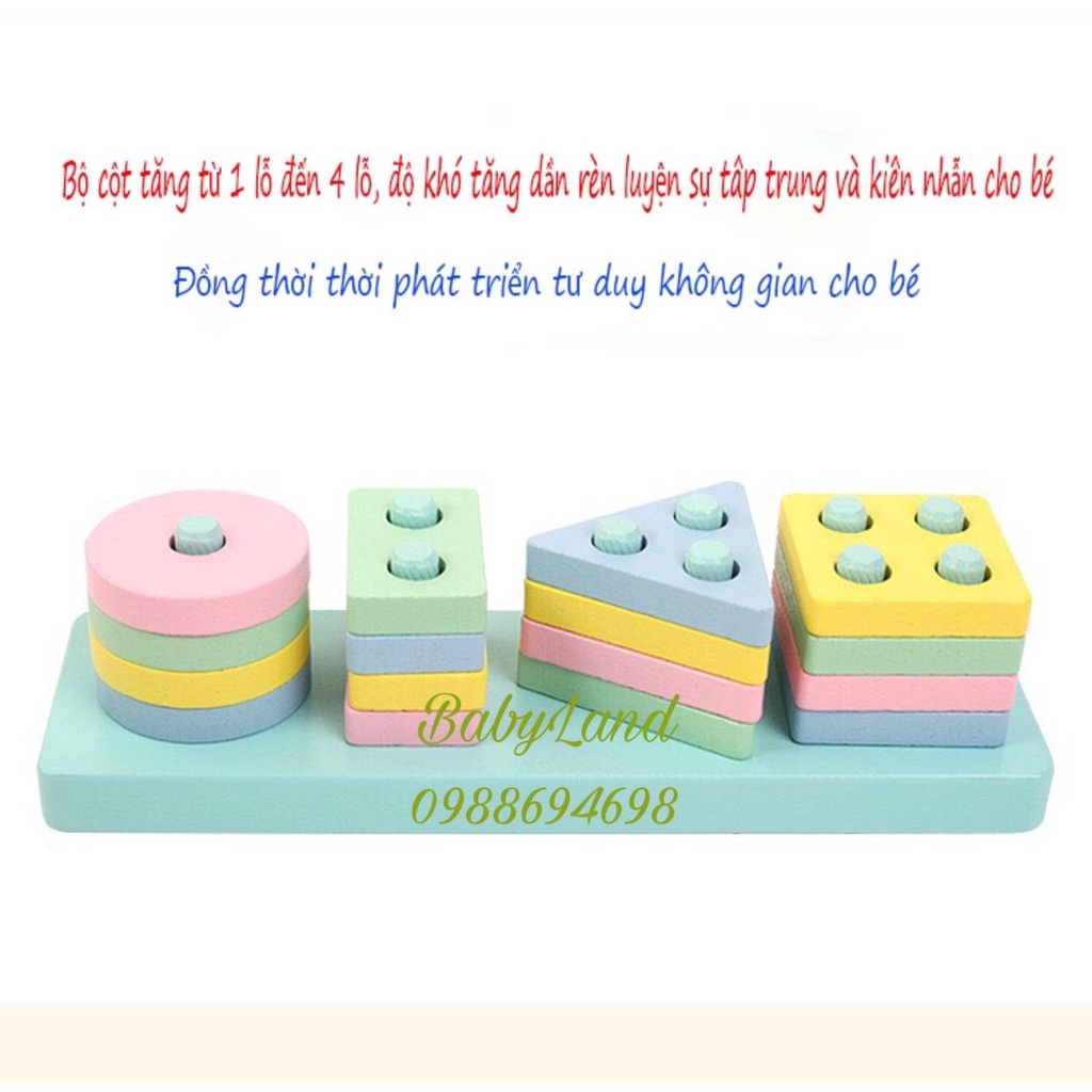 Bộ đồ chơi xếp hình bằng gỗ thả khối Montessori cho bé BABYLAND