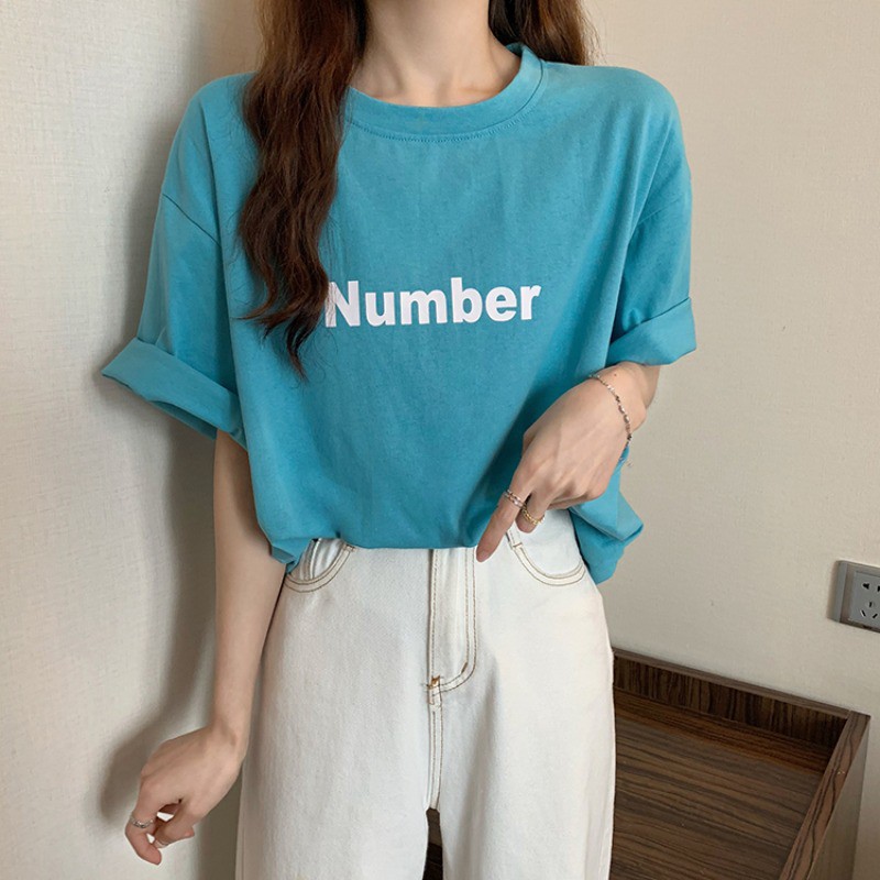 xa (ORDER) Áo thun nữ cọc tay in chữ NUMBER trước ngực đơn giản form rộng style Hàn Quốc (HÀNG_MỚI_VỀ) h .