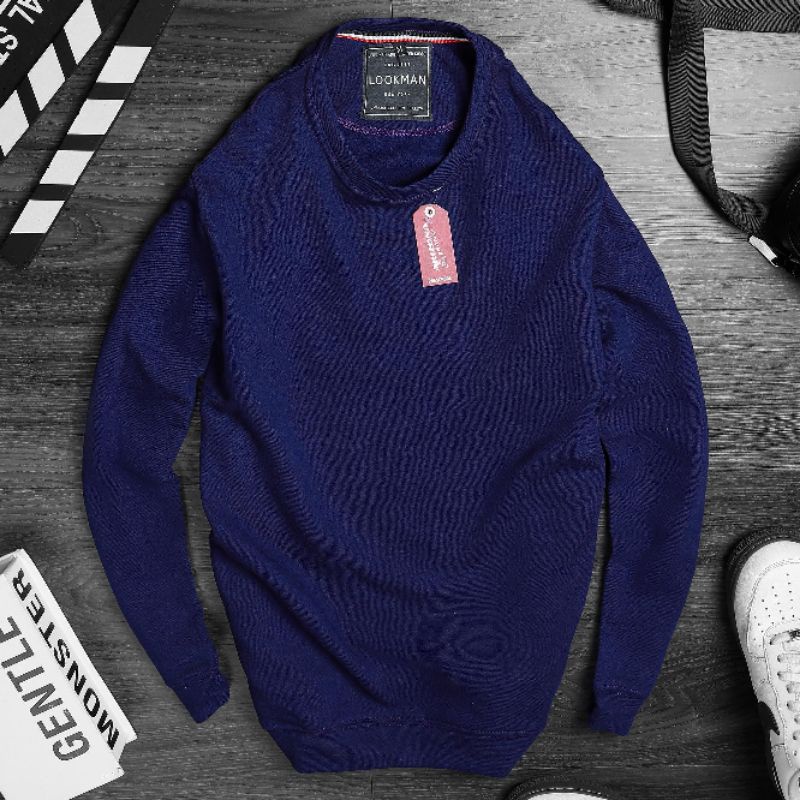 Áo thun nam cổ tròn tay dài thun cotton trơn xanh đen