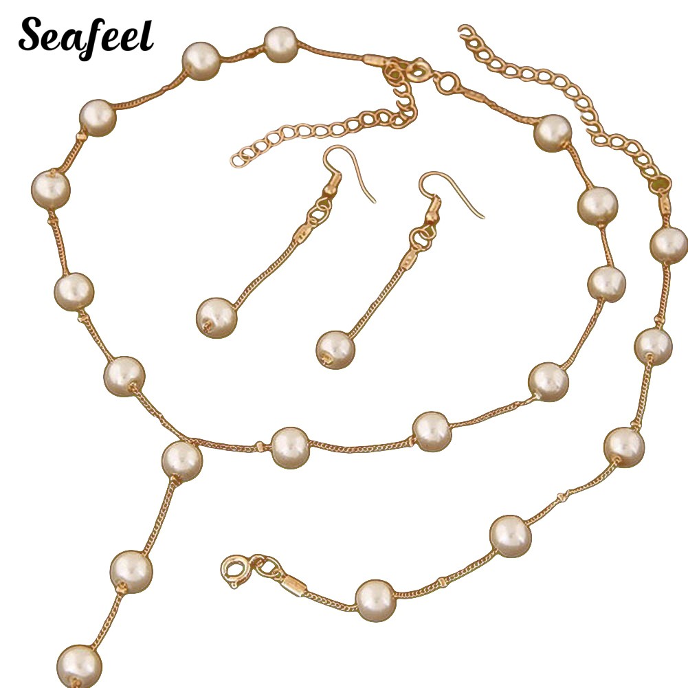 Set dây chuyền / vòng tay / khuyên tai đính ngọc trai nhân tạo thời trang