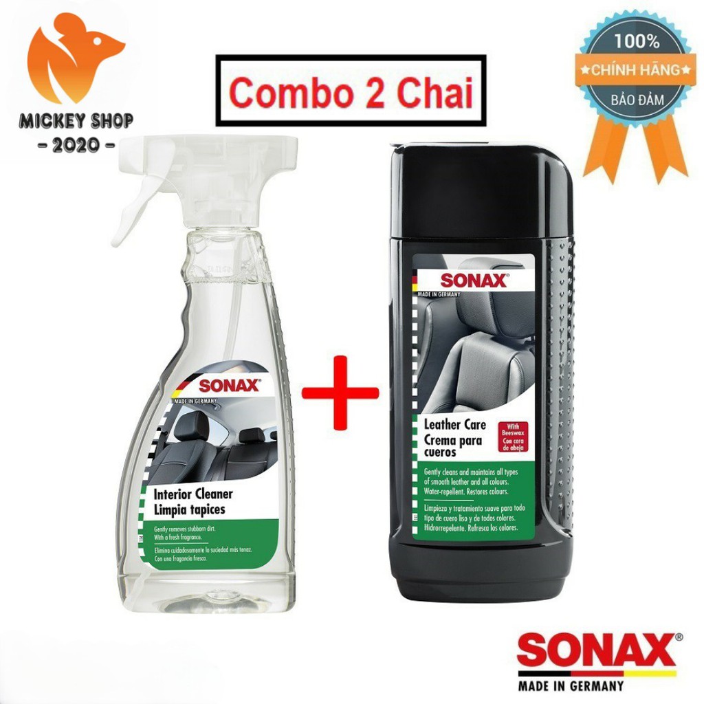 [ YÊU THÍCH ] Combo Dung dịch vệ sinh nội thất xe Sonax 321200 (500ml) và Kem dưỡng ghế da Sonax 291141 (250ml)