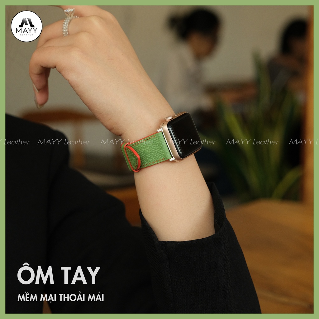Dây đồng hồ Apple Watch da Bê Epsom da thật 100% màu Xanh Mint