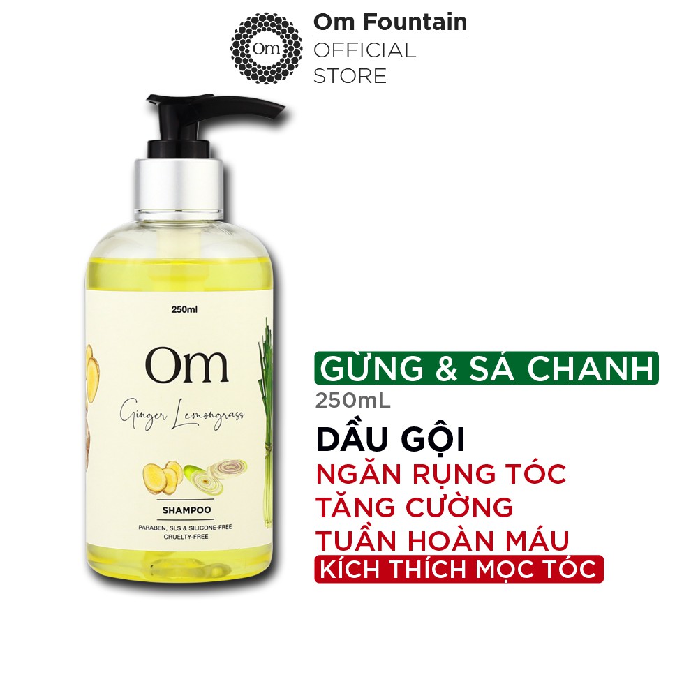 Dầu gội giảm rụng tóc, dưỡng tóc, kích thích mọc tóc Tinh dầu Gừng Sẻ & Sả Chanh Om Fountain 250ml