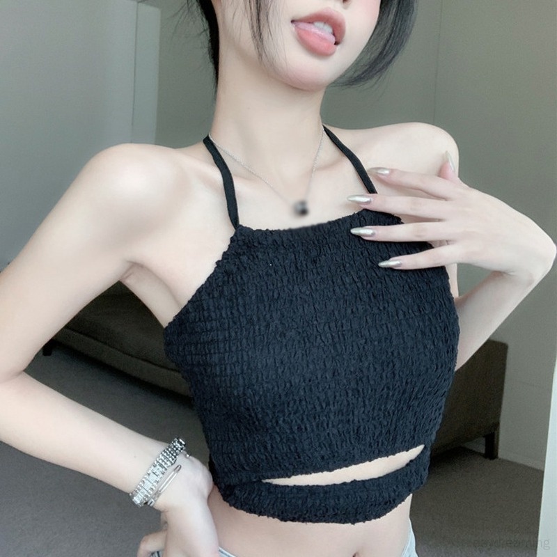 Áo Croptop Dệt Kim Không Tay Màu Sắc Đơn Giản Quyến Rũ Phong Cách Hàn Quốc