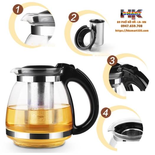 Bình Lọc Trà Thủy Tinh Dung Tích 800ml và 1300ml Sang Trọng, Lõi Lọc Inox 304 Cao Cấp, Kiểu Dáng Hiện Đại