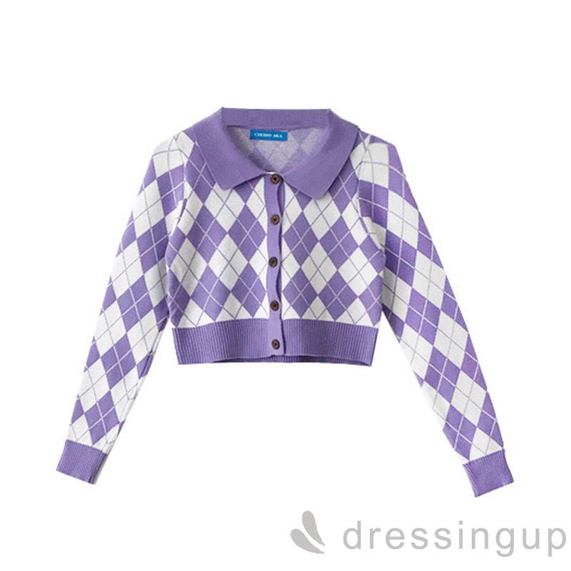 Áo sweater tay dài cổ bẻ phối nút đính đá thời trang cho nữ