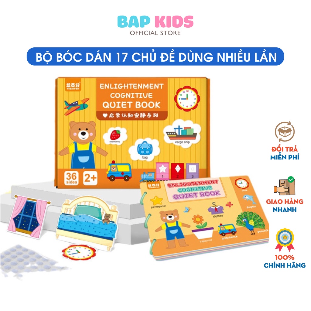 Đồ Chơi Bapkids, Học Liệu Bóc Dán Montessori 17 Chủ Đề Giáo Dục Sớm Thông Minh Cho Bé, Giúp bé vừa chơi vừa học