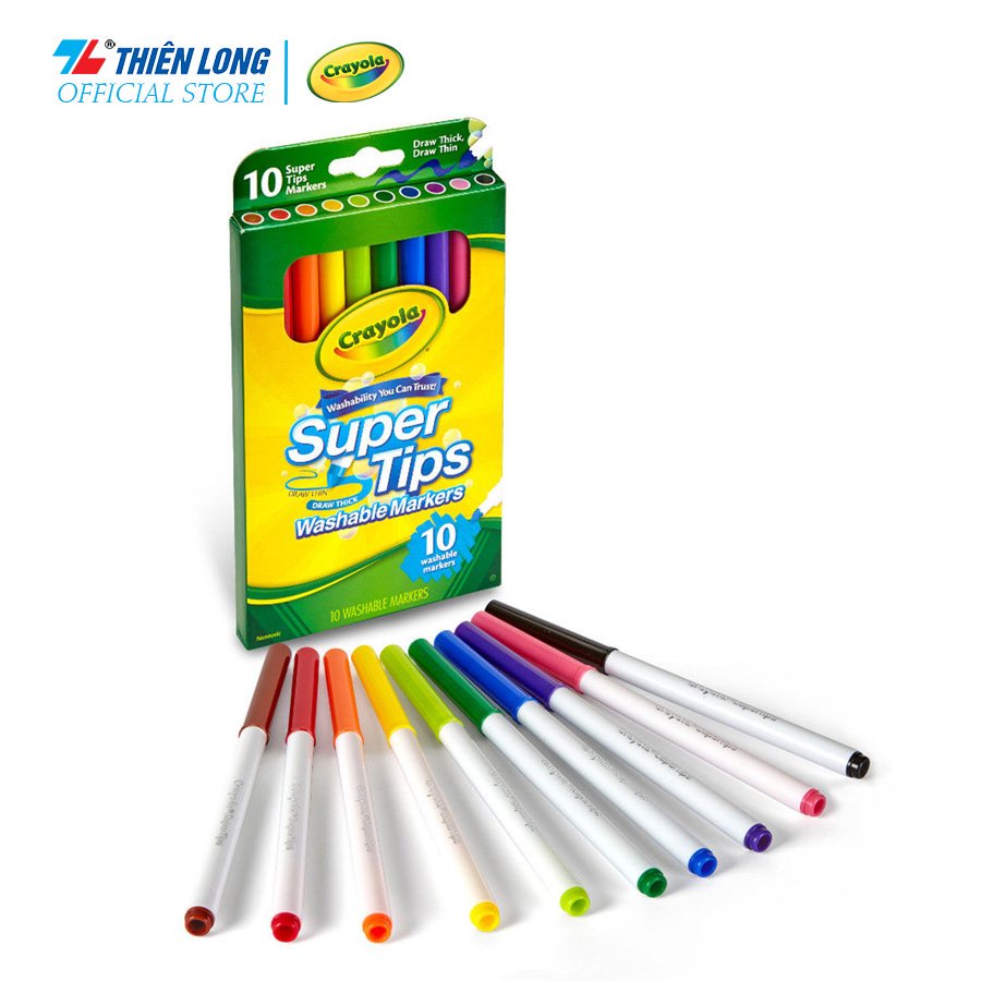 Bộ 10 màu bút lông màu Crayola Supertips Washable Marker- 10 màu- Viết vẽ nét mảnh - nét đậm, có thể rửa được .