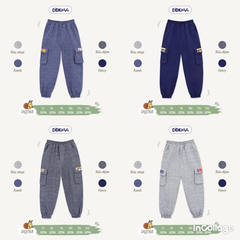 Quần nỉ da cá Dokma túi hộp cho bé trai thu đông chất dày dặn size 7-12Y DQ788
