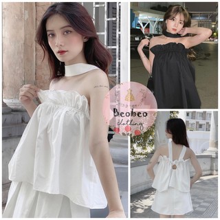 [Ảnh thật] Áo ống dây cổ yếm viền bèo ngực 2 màu dễ thương