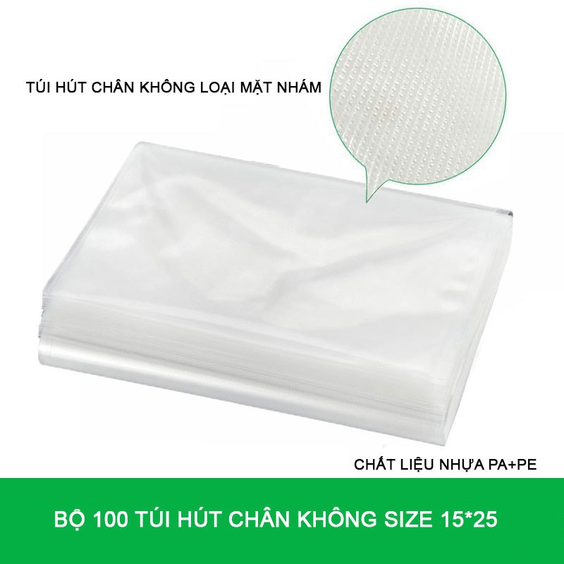 Bộ 100 túi hút chân không  một mặt nhám, loại 1, không kén túi ,dai, bền, an toàn và hữu ích