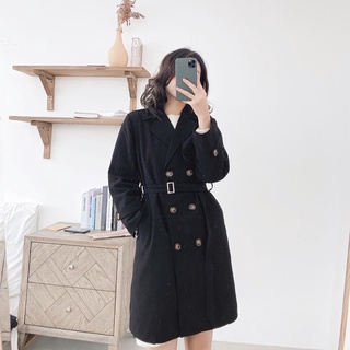 trench coat 6 khuy đen