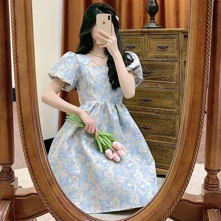 💞đầm babydoll  chân váy chữ a Chen Đầm Công Chúa Họa Tiết Tranh Sơn Dầu Nghệ Thuật Phong Cách Pháp Nhẹ Nhàng