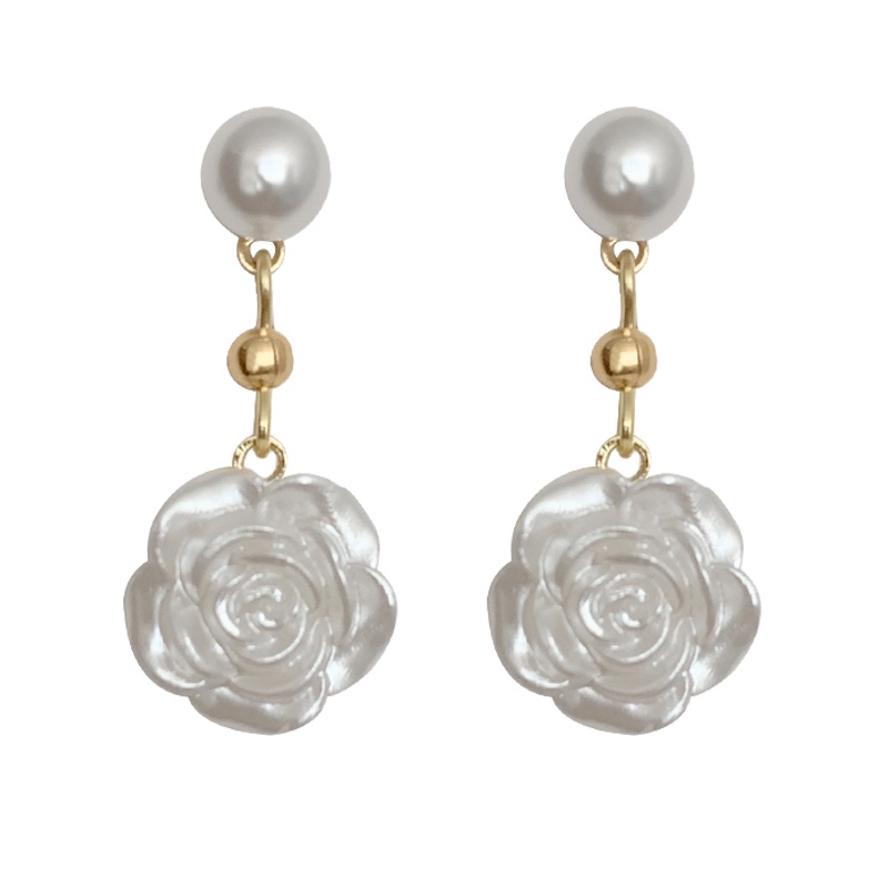 Bông Tai Hình Hoa Hồng Đính Ngọc Trai Giả Màu Trắng Thiết Kế Mới Thời Trang Theo Phong Cách Hàn Quốc Cho Nữ