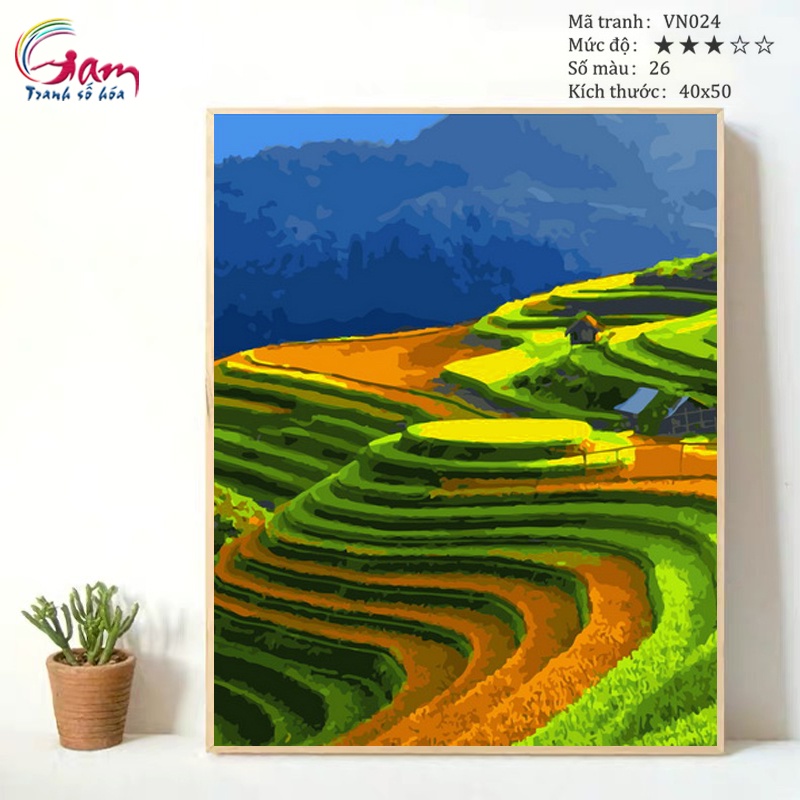 Tranh tô màu theo số phong cảnh ruộng bậc thang Tây Bắc căng khung 40x50cm VN024