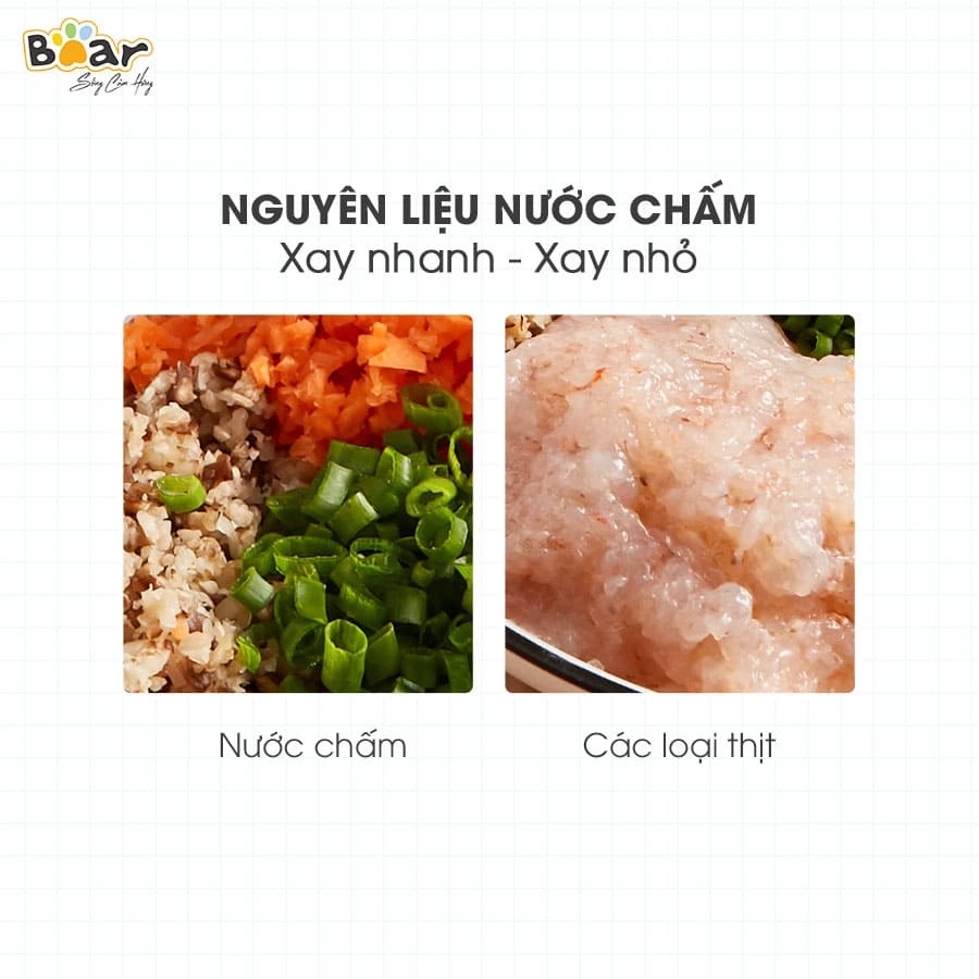 Máy xay thịt Bear 2.5L QSJ-C04R8S, máy xay tỏi ớt, xay thịt siêu nhanh , tặng khuôn làm sủi cảo