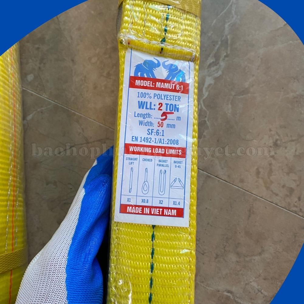 Dây cáp vải cẩu hàng, dây đai cẩu hàng 3 tấn - bản 75mm - hệ số 5:1 (nhiều kích thước)