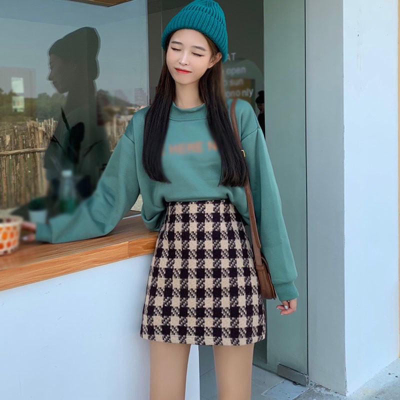 Chân váy len ngắn lưng cao họa tiết sọc caro thời trang xinh xắn dành cho nữ | BigBuy360 - bigbuy360.vn