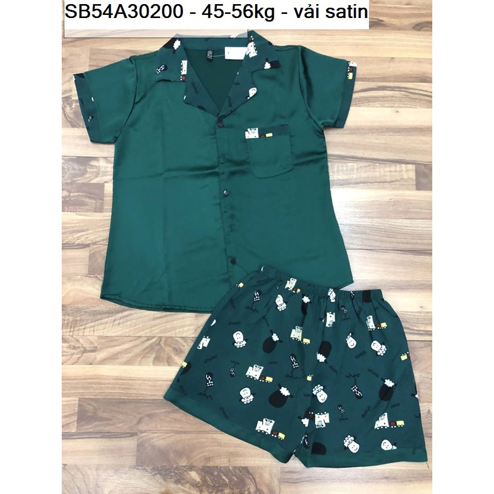 Đồ bộ quần đùi áo tay ngắn in hình họa tiết vải satin loại 1