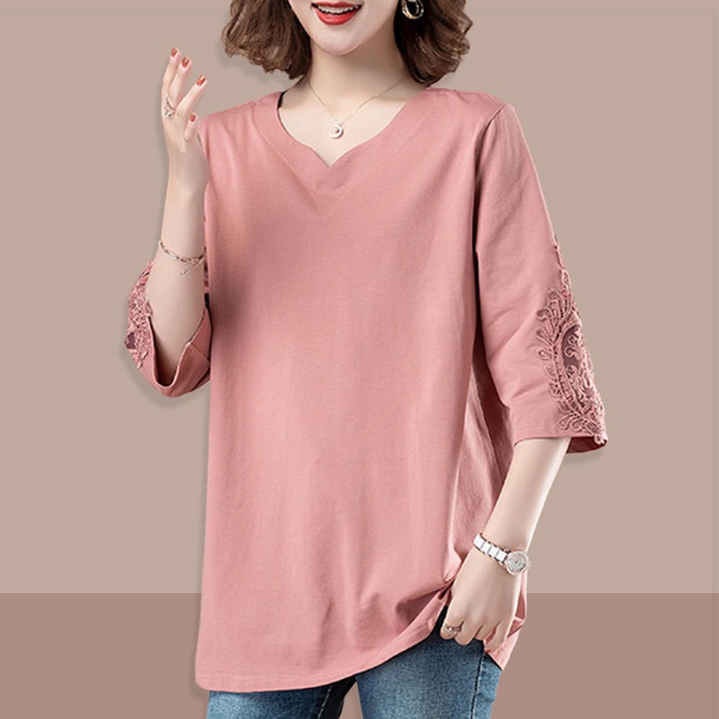 Áo sơ mi cổ chữ V tay lửng dáng rộng thời trang mùa hè cho nữ