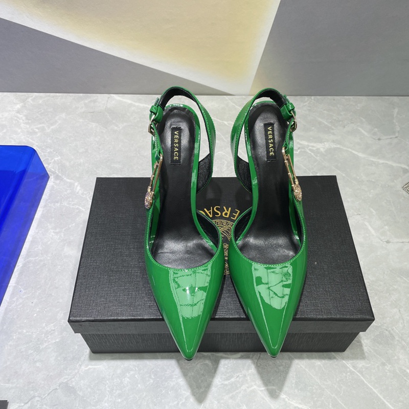 VERSACE Giày Cao Gót Da Cừu Hở Ngón Có Khóa Cài Phía Sau Thời Trang Tiệc Tùng Quyến Rũ Cho Nữ