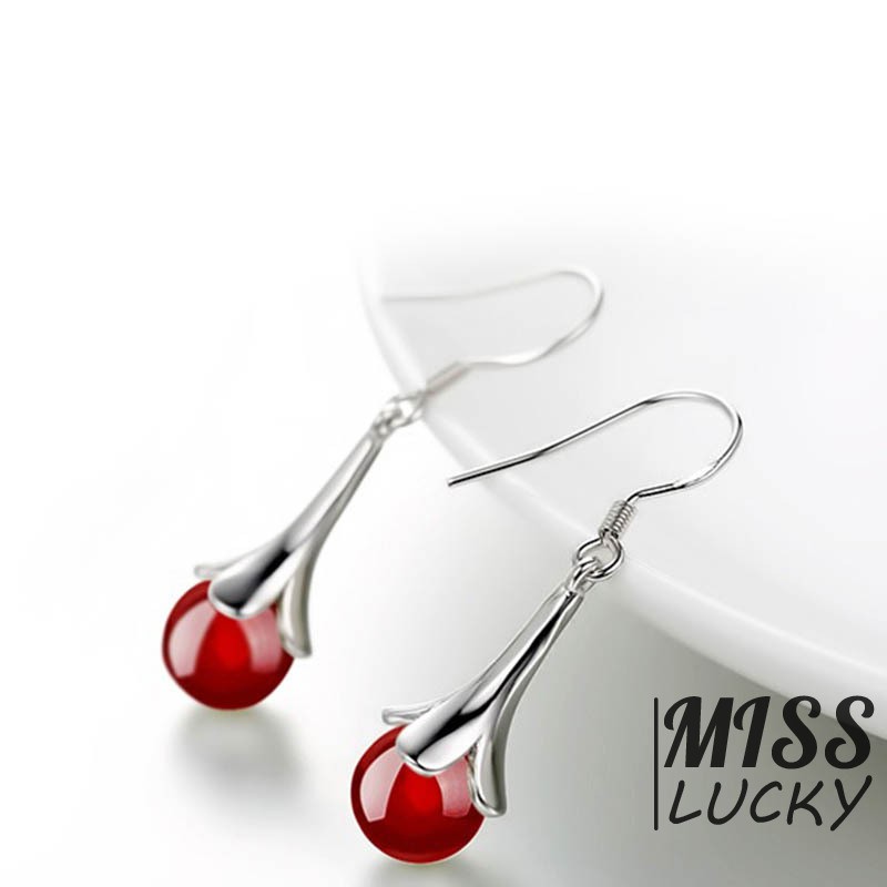 Đôi khuyên tai kích thước 35*8cm trang trí hoa đính ngọc màu đen / đỏ xinh xắn cho cô dâu