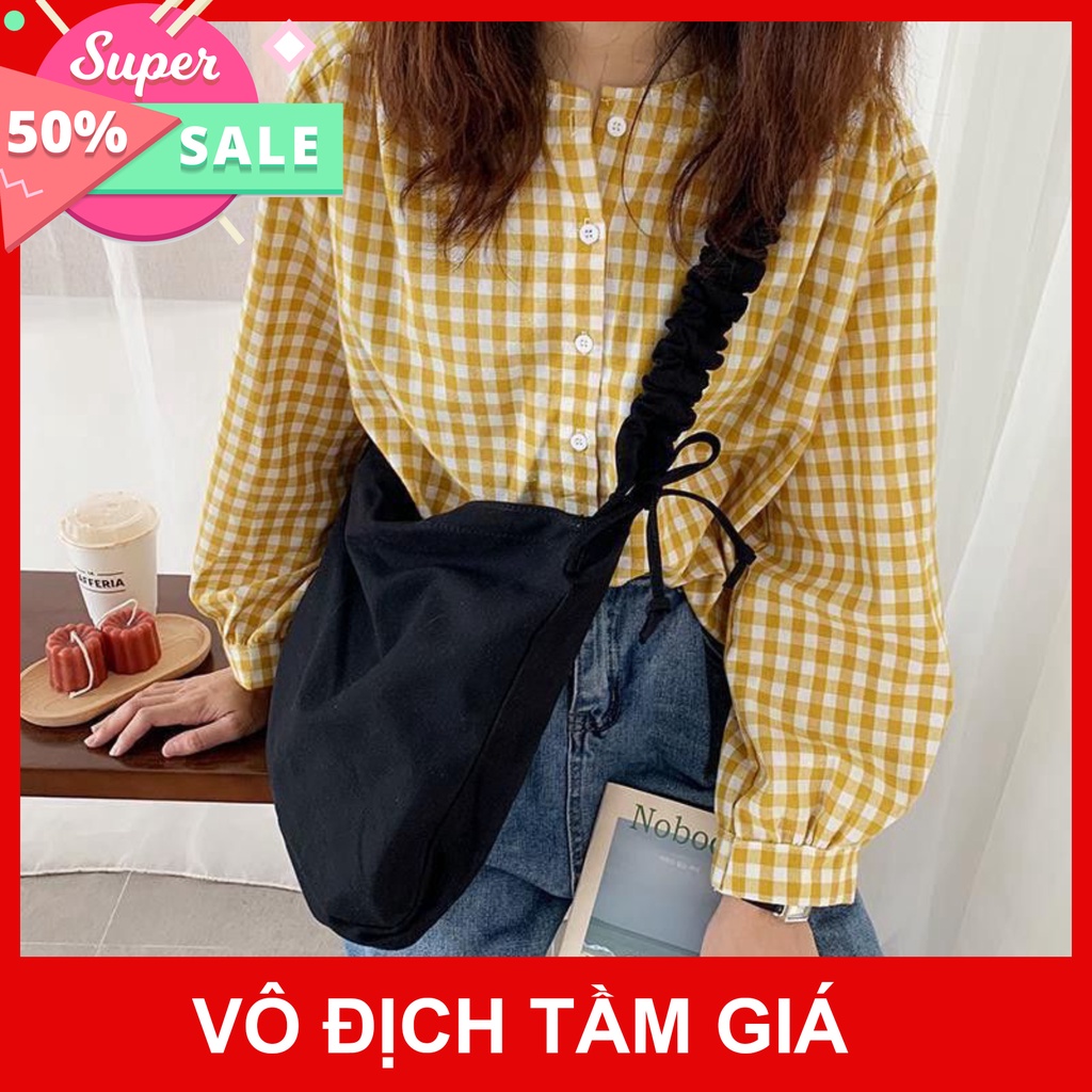 TÚI TOTE ĐEO CHÉO DÂY RÚT [CÓ KHÓA &amp; TÚI CON] - VẢI CANVAS MÀU TRẮNG