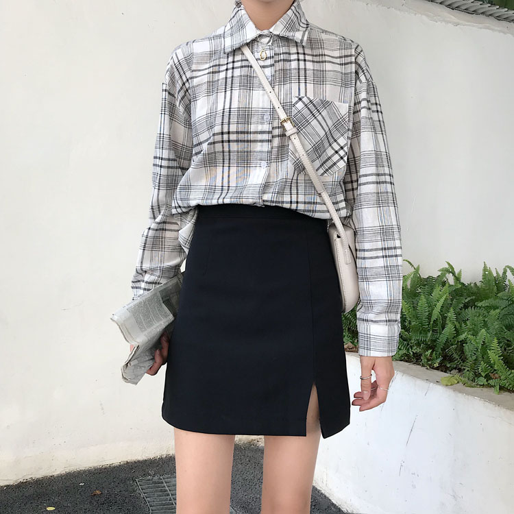 COZOK Chân váy chữ A lưng cao xẻ tà cho nữ