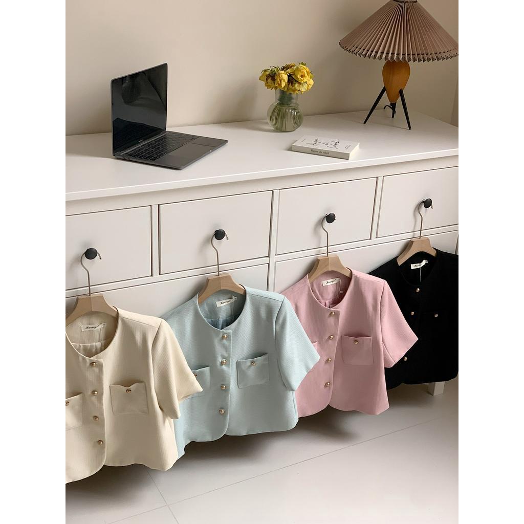 Áo Khoác Vest Tay Ngắn Cài Nút Kim Loại Phong Cách Pháp Thời Trang Mùa Hè Hàng Mới 64066