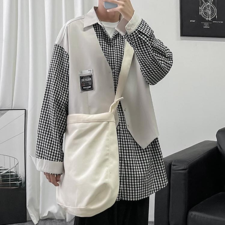 Áo Sơ Mi Dài Tay Phối Gile Kẻ Unisex Cho Cả Nam Và Nữ, Kiểu Dáng Hàn Quốc