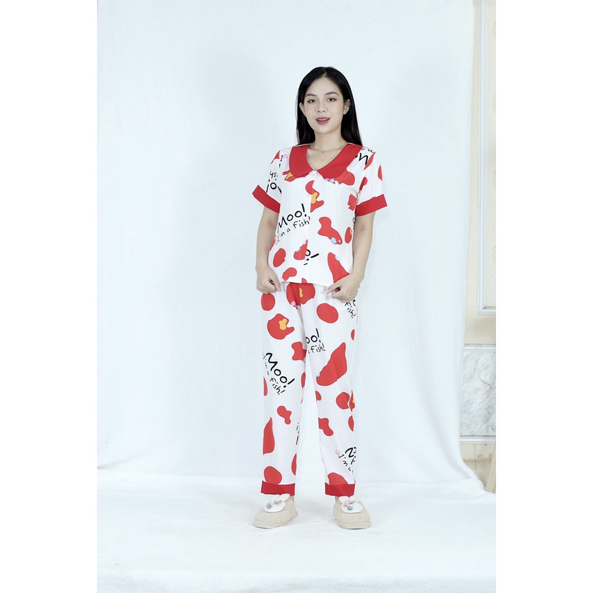 Bộ đồ bộ Pijama quần dài pha cổ sen vải siêu lụa   - Thoải Mái Nhẹ Nhàng co giãn nhẹ