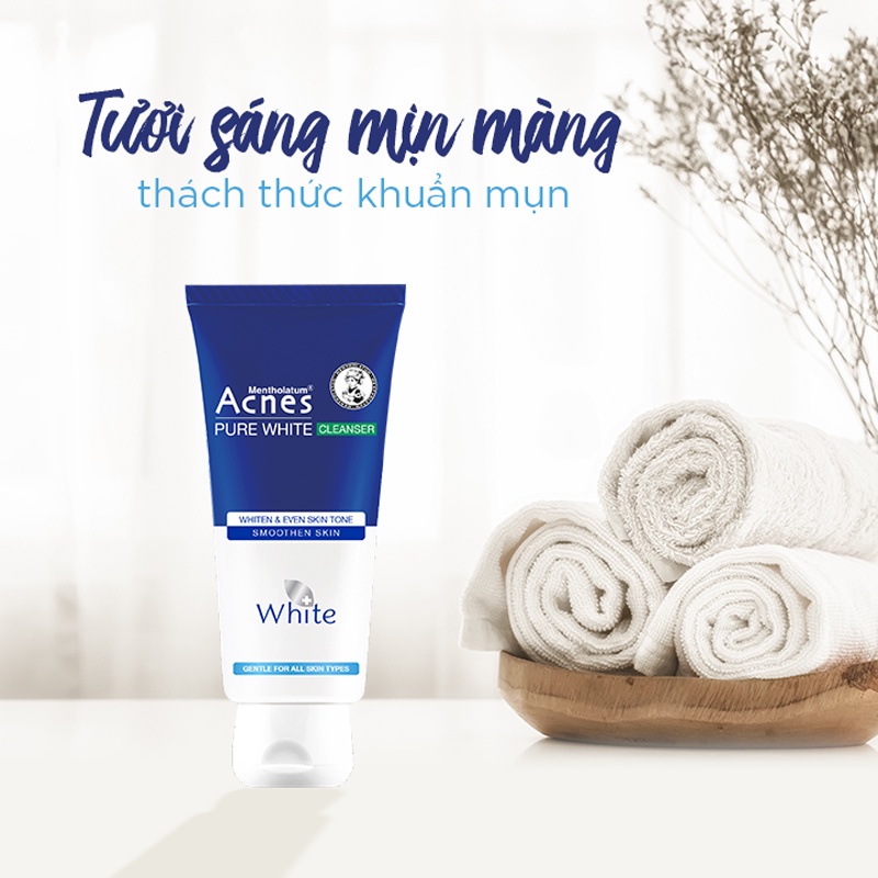 Sữa Rửa Mặt Acnes Dưỡng Trắng Da Ngừa Mụn 100g Rohto Nhật Pure White Cleanser Srm AHA BHA Hyaluronic Acid Dưỡng Ẩm Dezy