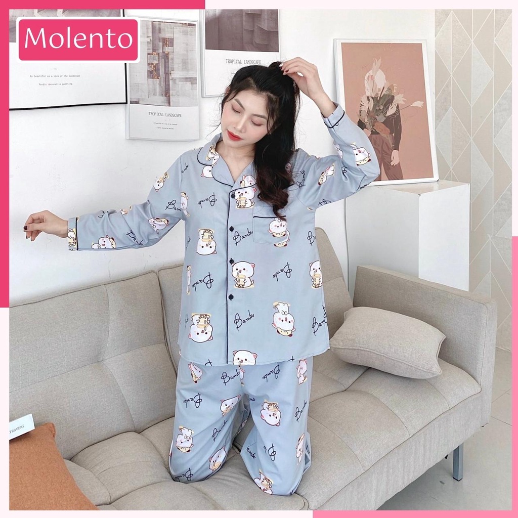 Bộ Ngủ Nữ Pijama Tay Ngắn Quần Cộc Mặc Nhà Vải Kate Thái Họa Tiết Cute Dễ Thương Không Nhăn Bai Xù Molento M93
