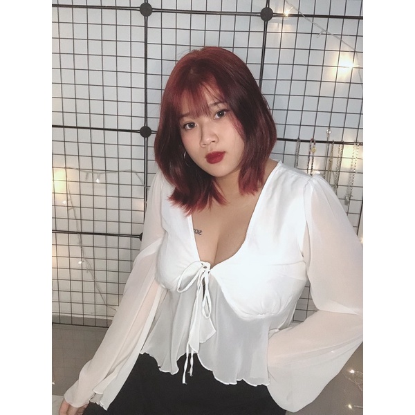 áo kiểu bigsize , croptop dành cho người béo , vải chifon tay dài , hack dáng cực chuẩn cho nàng mũm mĩm
