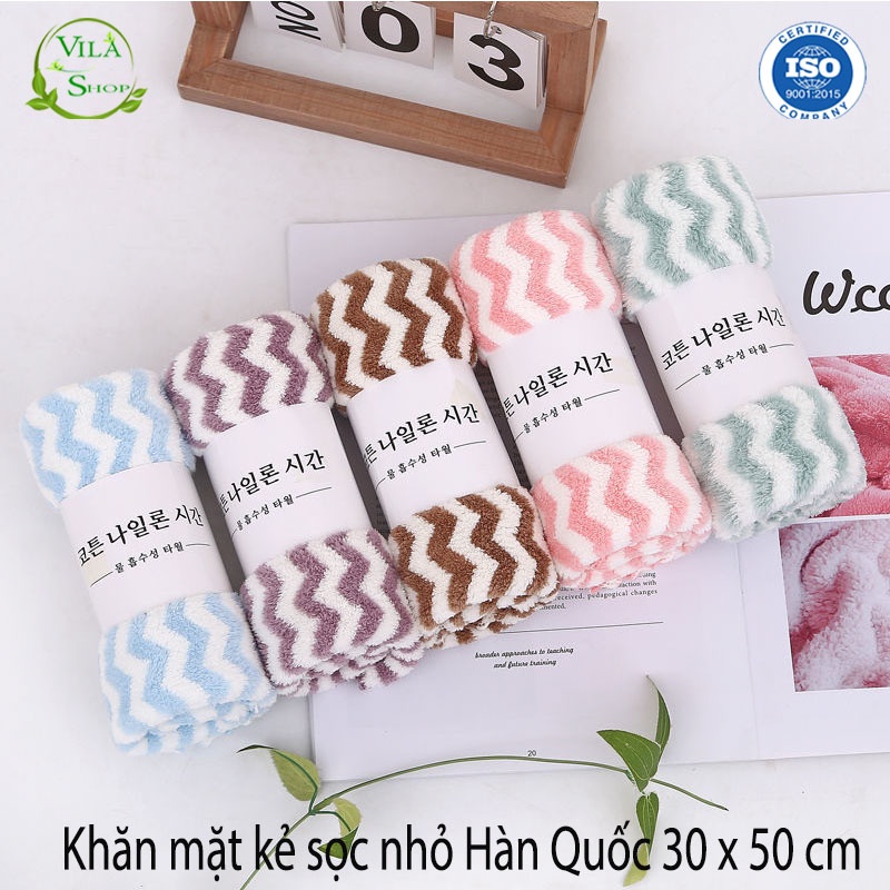 Khăn Mặt Cotton Lông Cừu Hàn Quốc Mềm Mịn Siêu Thấm Nước Kẻ Sọc , Khăn Lau Tay Đa Năng Kích Thước 30 x 50cm