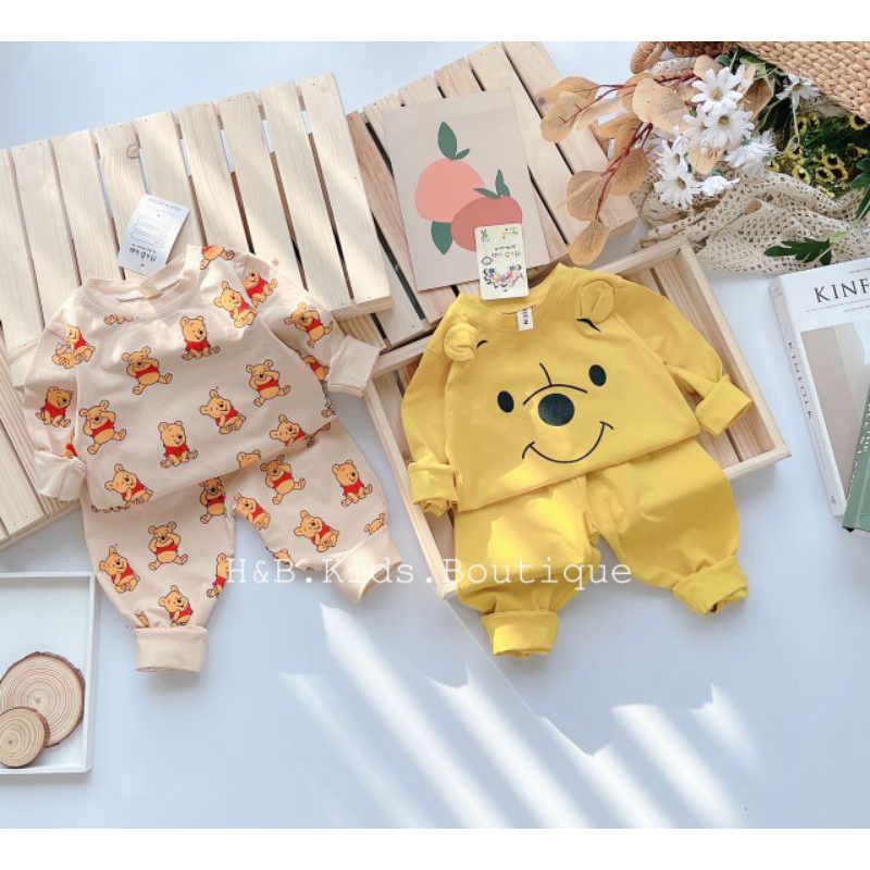 Bộ quần áo gấu dài tay cotton cho bé trai, bé gái