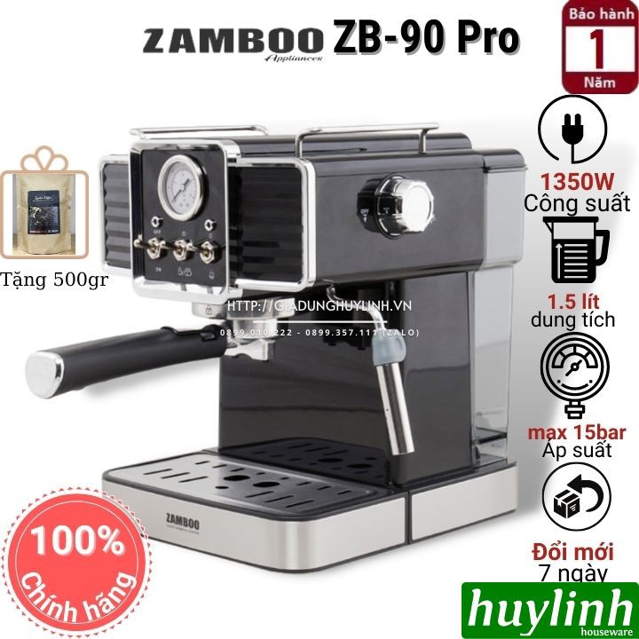 [Mã ELHAMS5 giảm 6% đơn 300K] Máy pha cà phê Zamboo ZB-90 PRO - Tặng 250 gram cf [Model 2020]