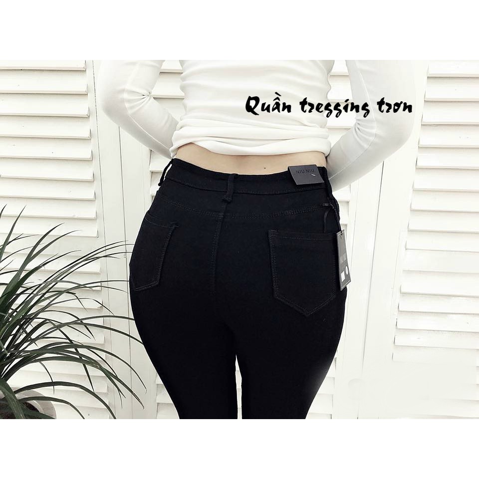 Quần tregging nữ dài dáng thun ôm bó legging skinny vải co giãn màu đen