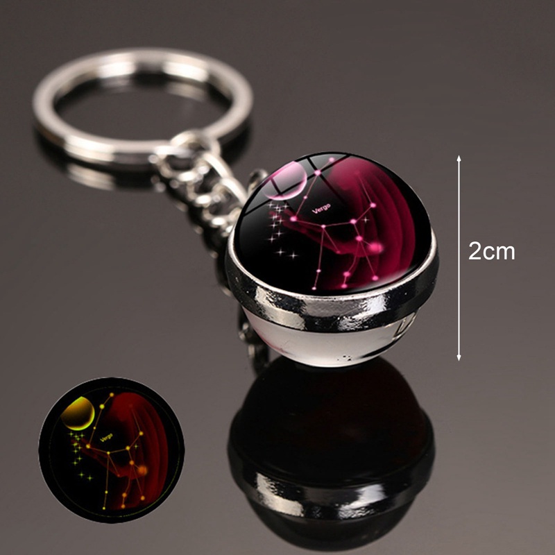 Móc Khóa Mặt Kính Cabochon In Hình 12 Chòm Sao Hoàng Đạo Dạ Quang